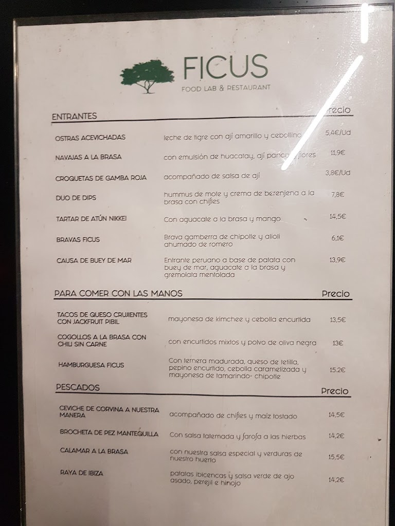 FICUS FOOD LAB & RESTAURANT — Carta