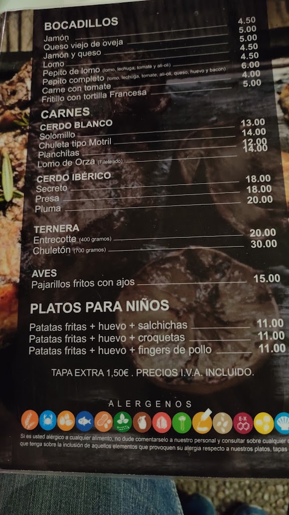 Bar Asador La Carboneria — Carta