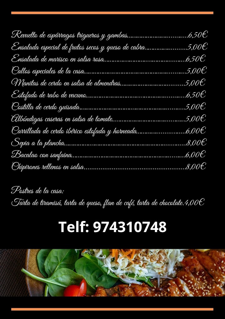 Bar Cafeteria La Cadiera del Somontano — Carta