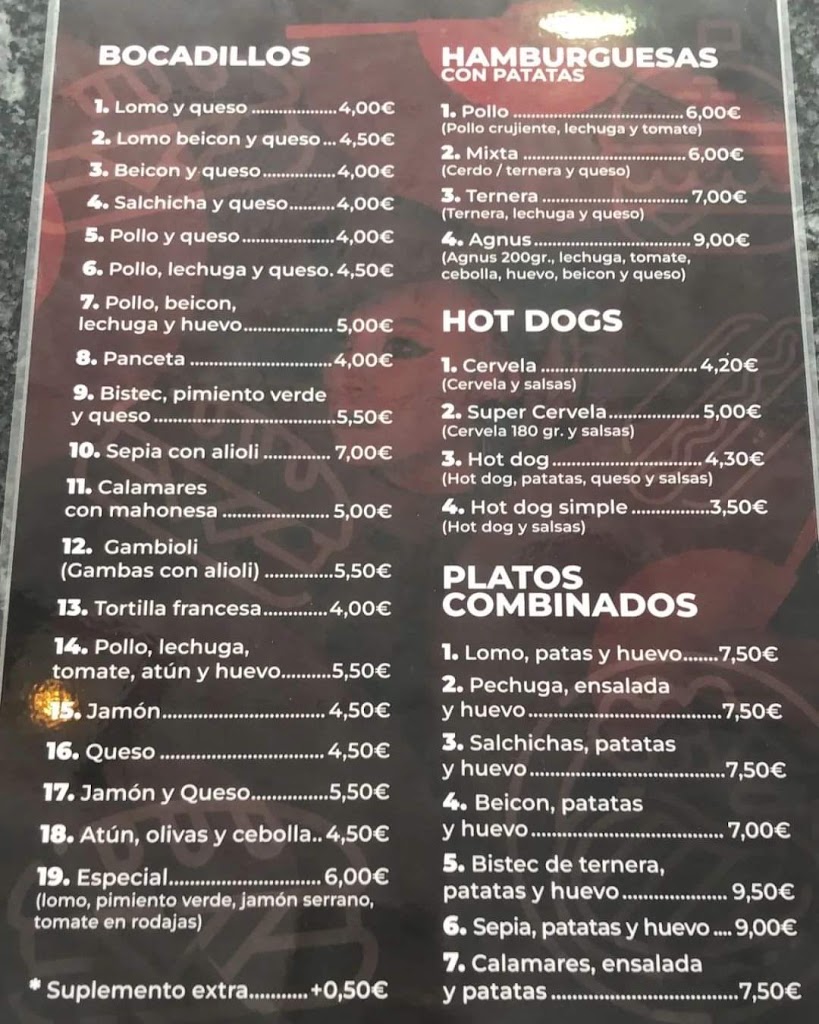 Bar y Tapas No Ni Na — Carta