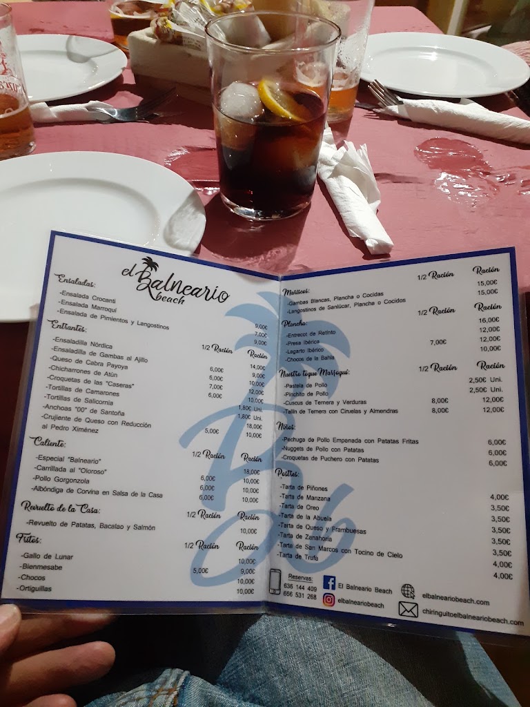 Restaurante "El Balneario Beach" — Carta