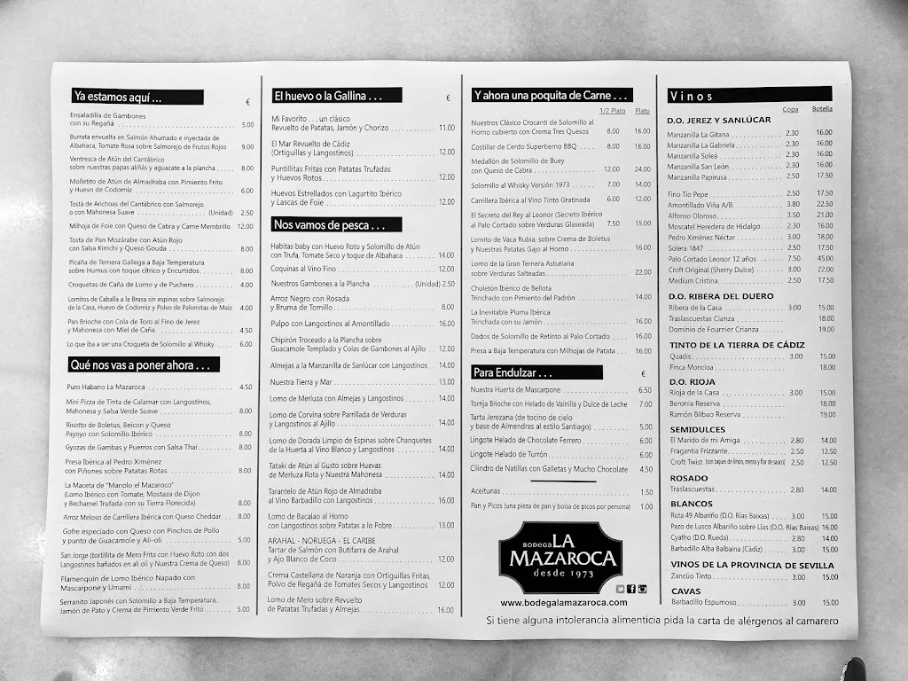 Bodega La Mazaroca — Carta