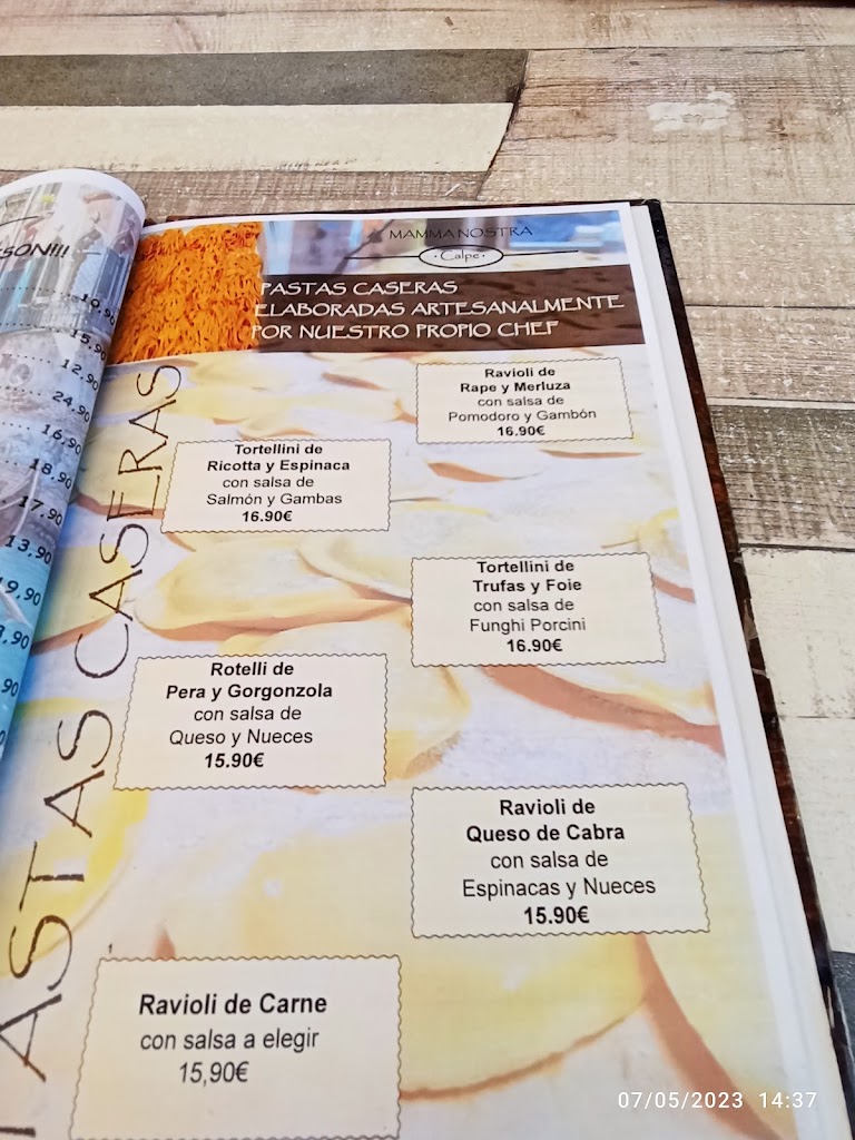 RESTAURANTE-PIZZERIA MAMMA NOSTRA — Carta