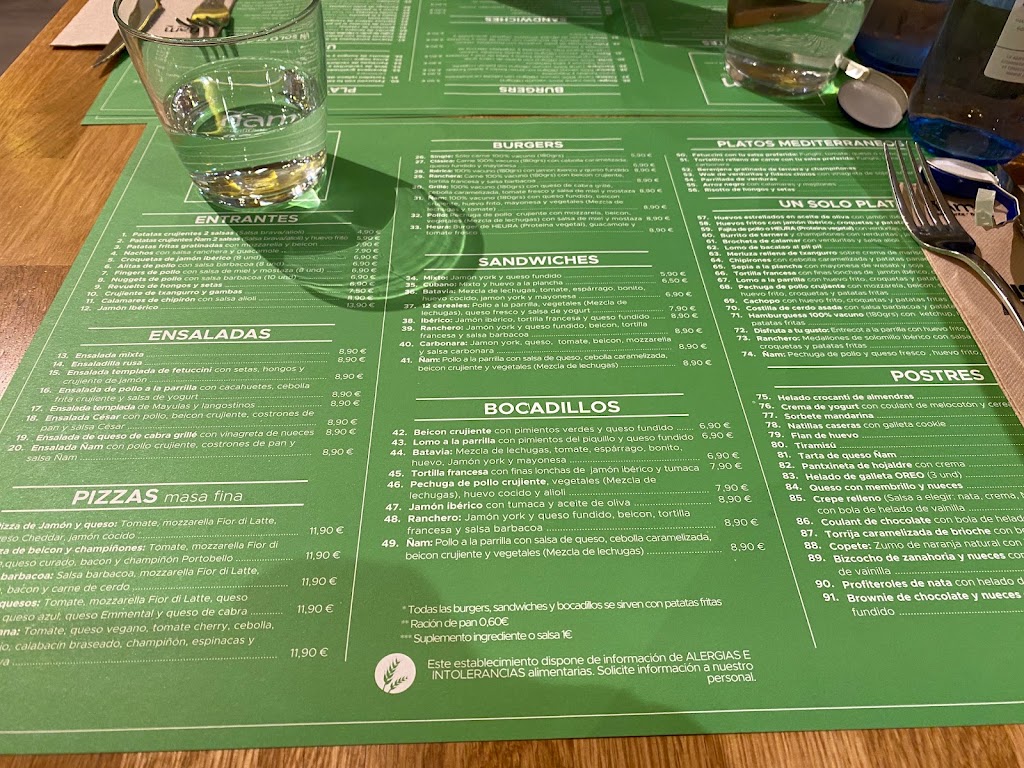 Nam Restaurantes-Ballonti — Carta
