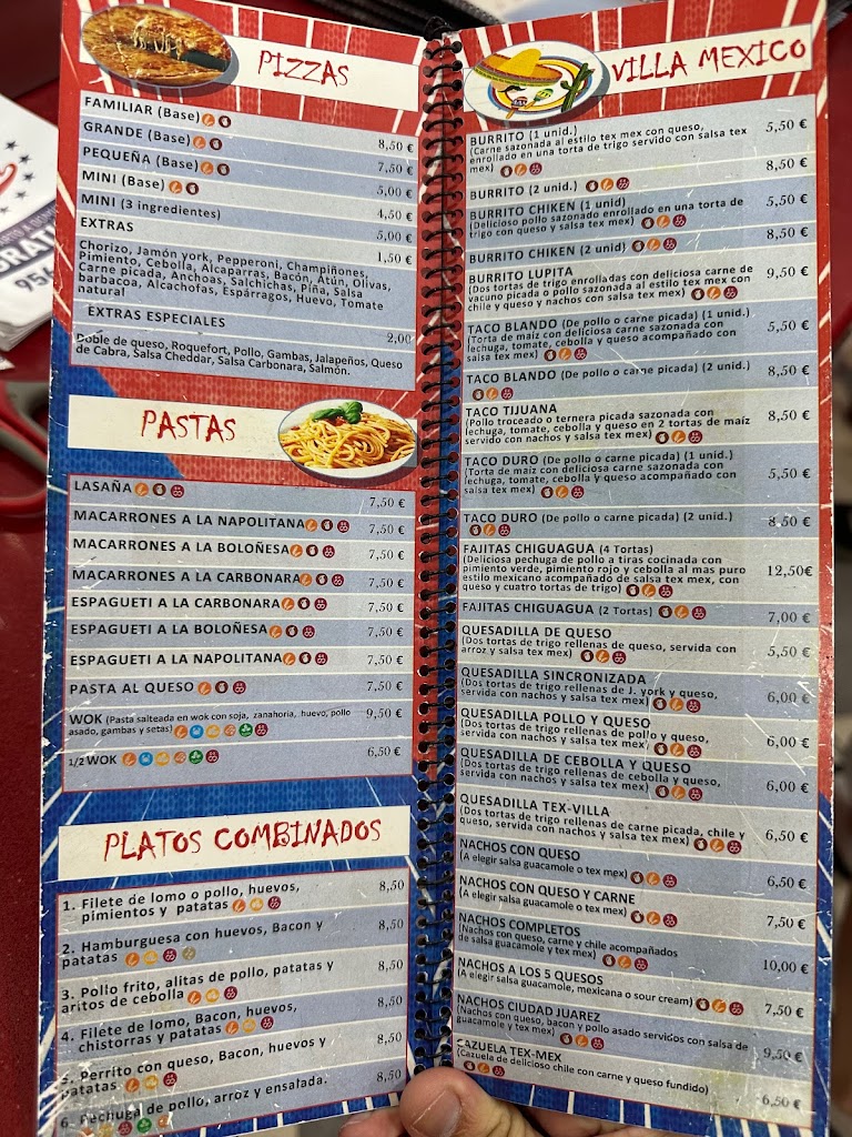 Pizzeria Villa de Rota — Carta