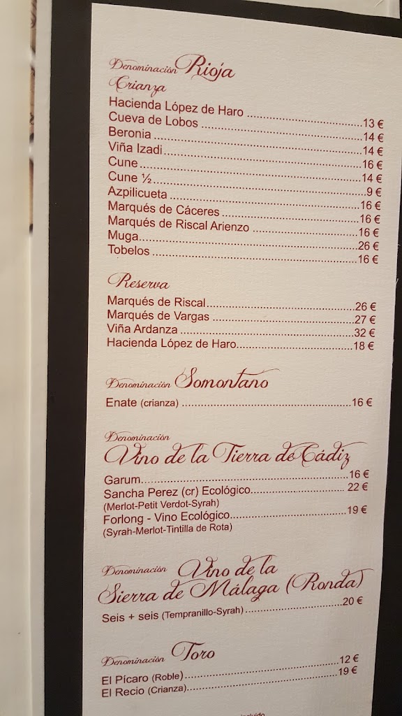 Restaurante la Carboneria — Carta