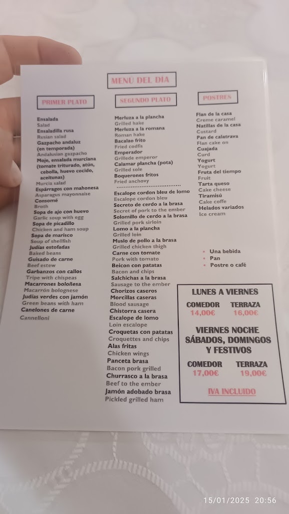Hotel Restaurante "Flor de La Mancha" — Carta