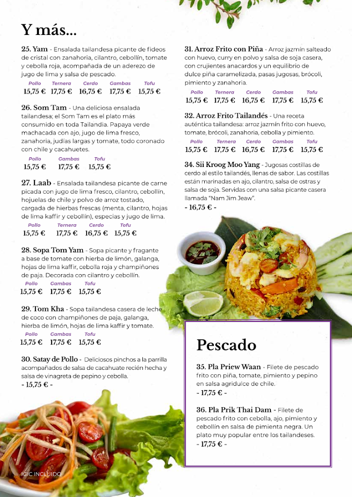 Sawadee Playa Del Ingles — Carta