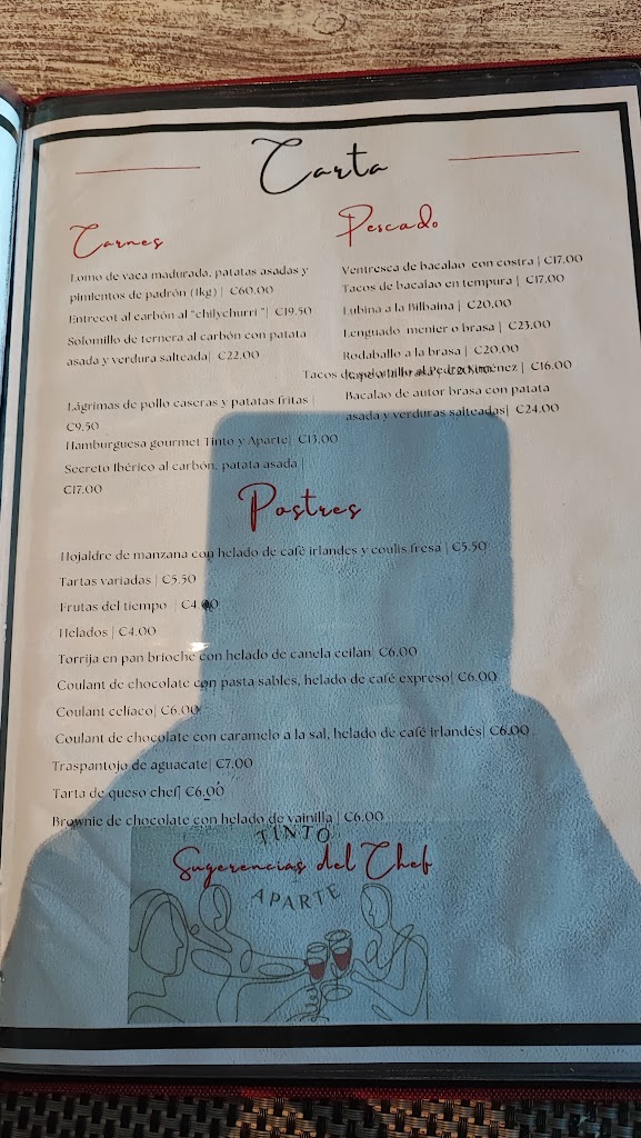 Restaurante Tinto y Aparte — Carta
