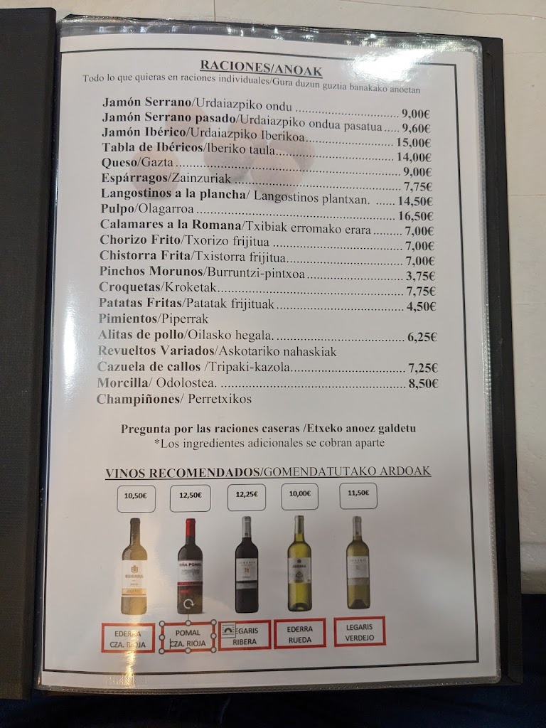Bar Laurak — Carta
