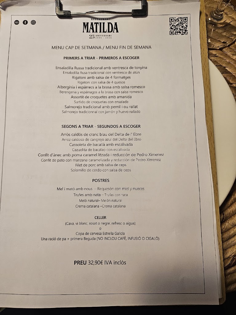 Restaurant Matilda - Restaurant Sant Cugat — Carta