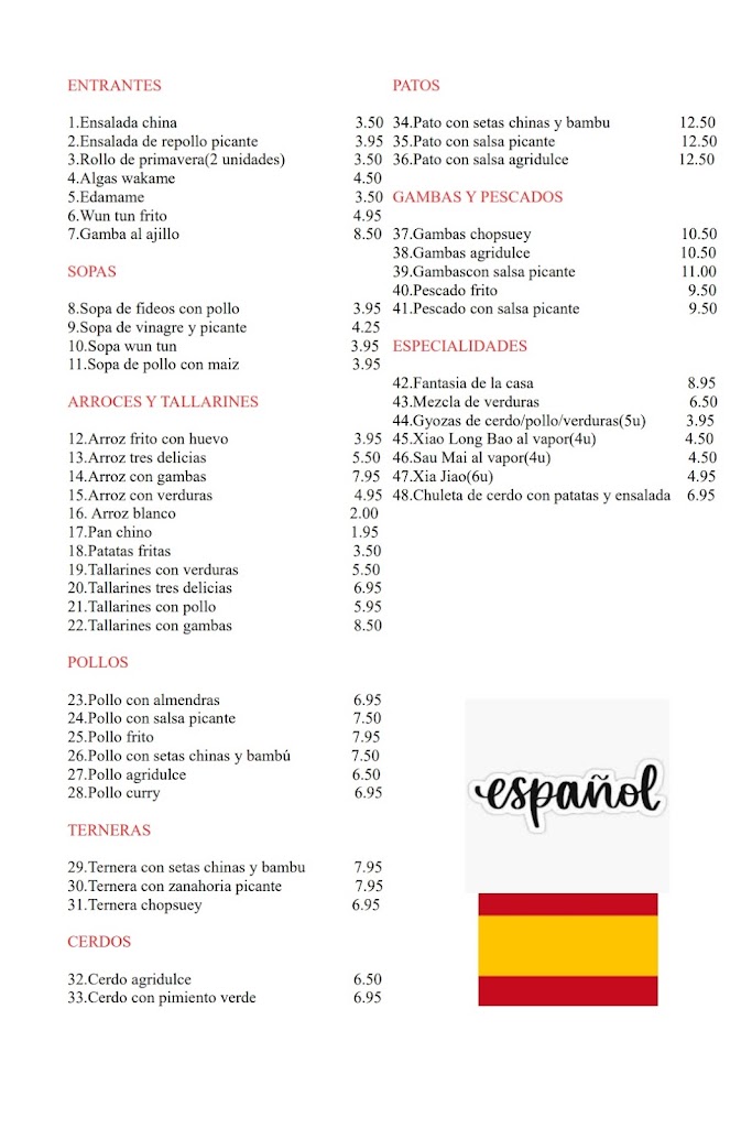 Cafeteria oriental — Carta