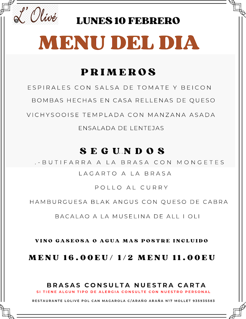 Restaurante can L'oliver — Carta