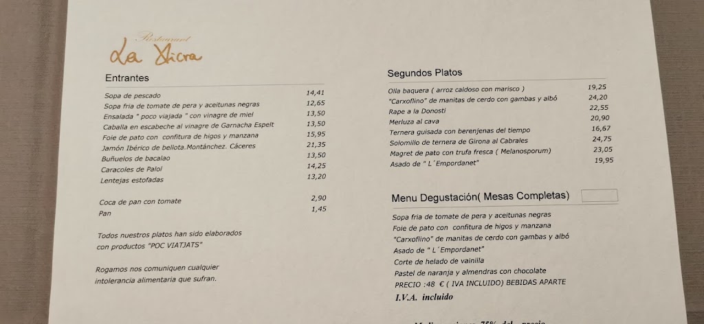 La Xicra — Carta