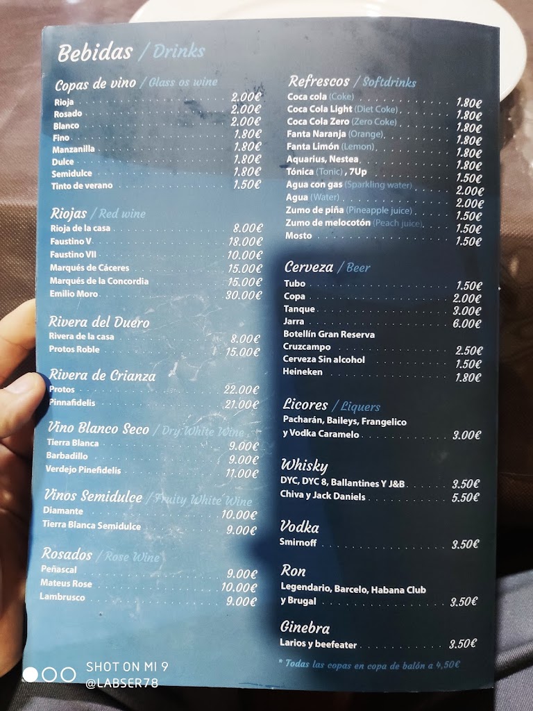 Restaurante El Varadero — Carta