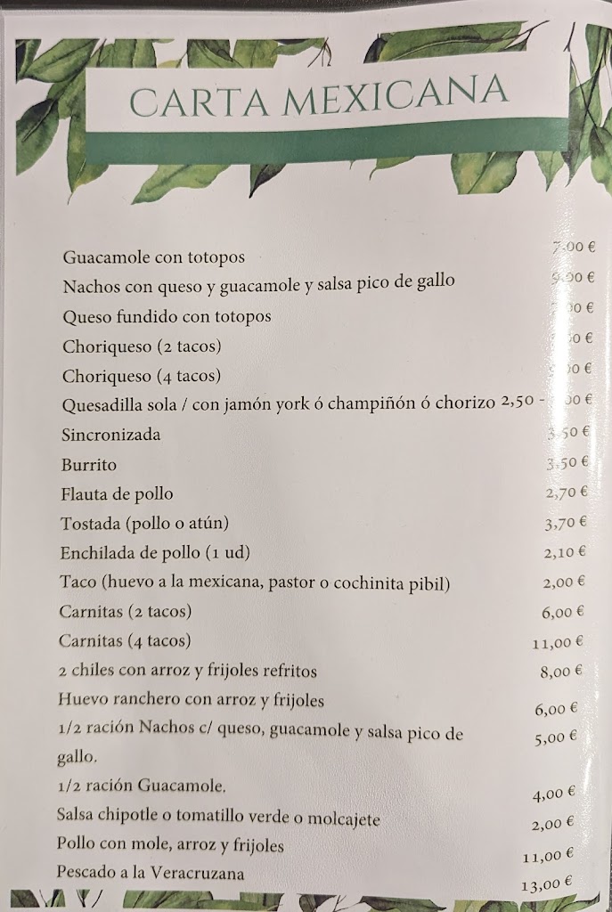 Bodega Restaurante Antonio — Carta