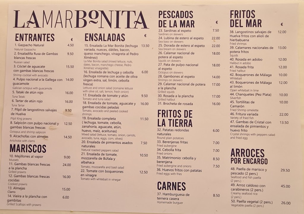 La Mar Bonita — Carta