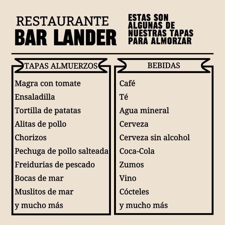 Restaurante Bar Lander — Carta