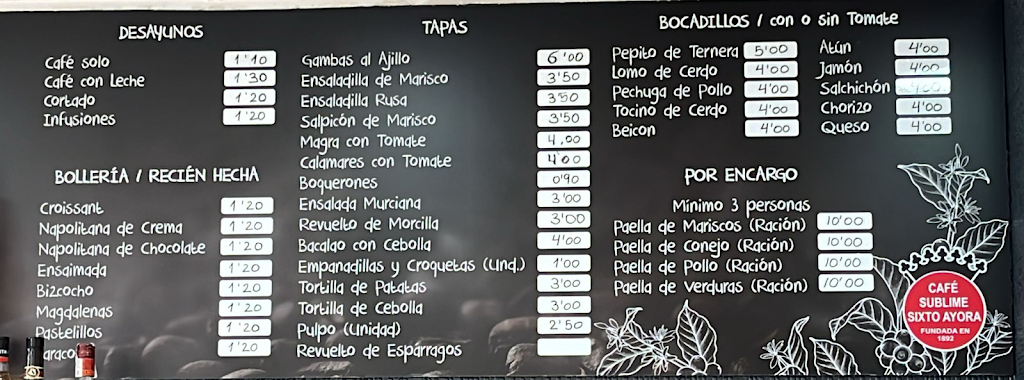 Bar Cafeteria Nuevo Fayren — Carta