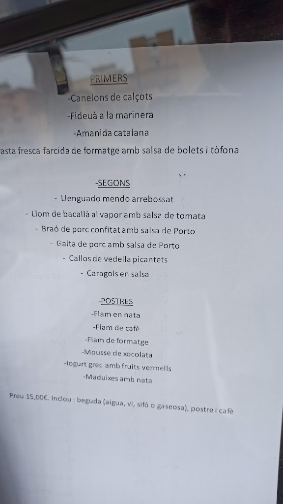 Restaurant La Tasqueta — Carta