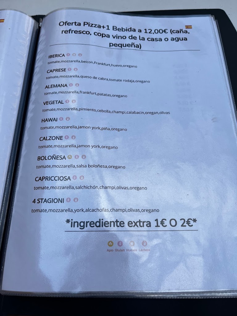 Pizzeria Cheers Salou — Carta