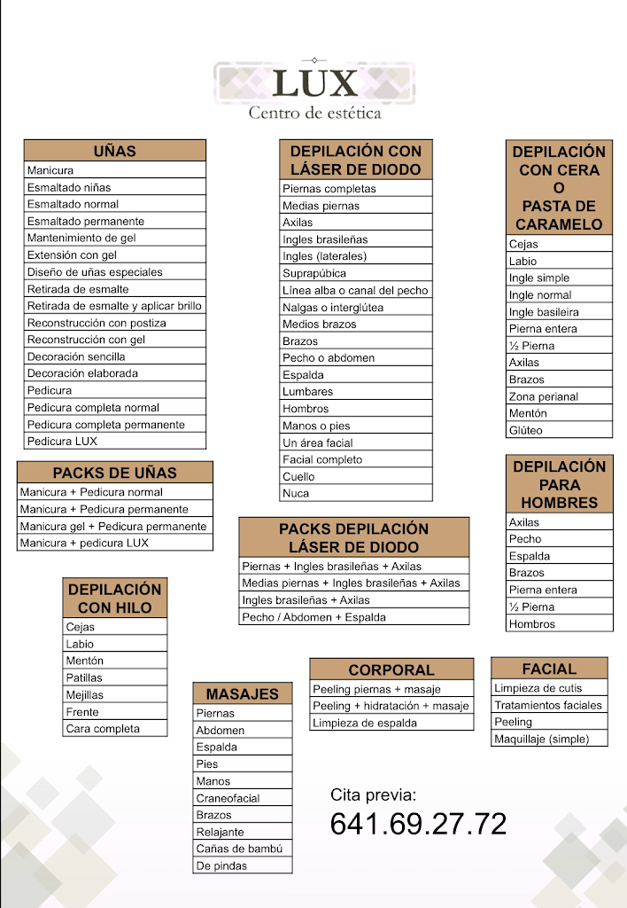 LUX Centro de estetica — Carta