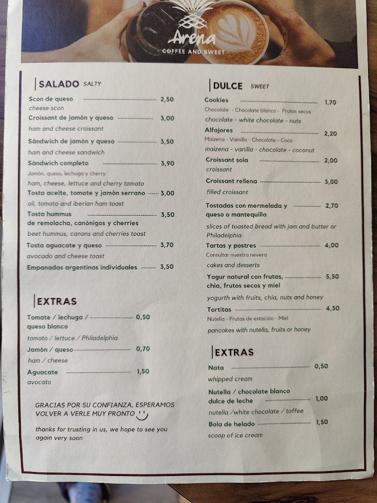 Arena Sweet & Coffee — Carta