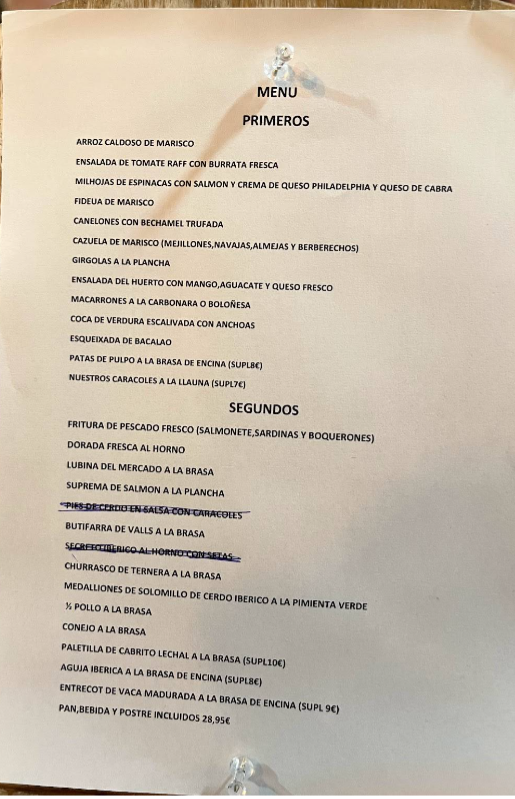 Casa Andreu — Carta