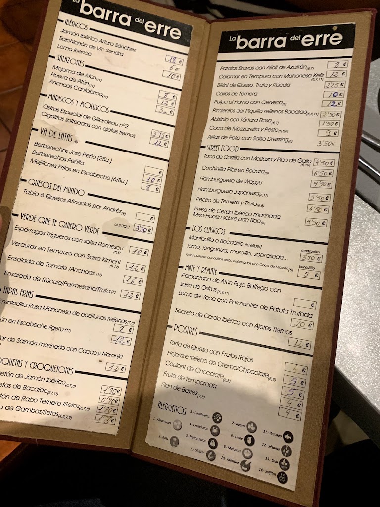 La Barra Del Erre — Carta