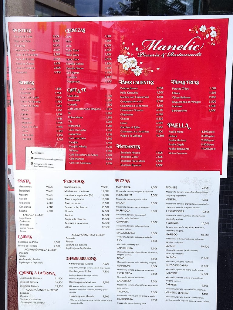 Manelic Pizzeria & Restaurant — Carta