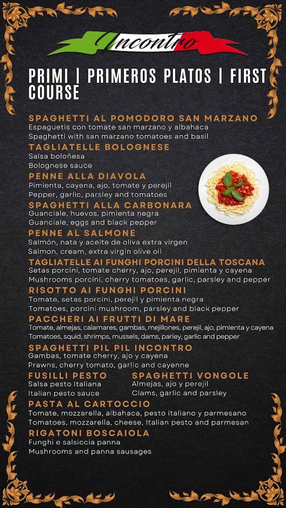Incontro San Pedro | Restaurante Italiano — Carta
