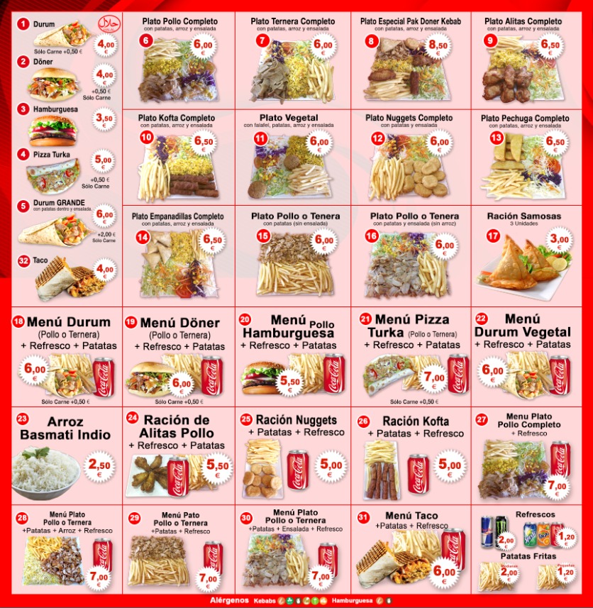 Pak Doner Kebab El Ejido — Carta