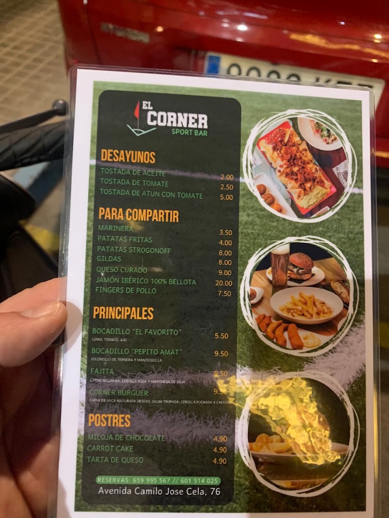 El Corner - Sport Bar — Carta