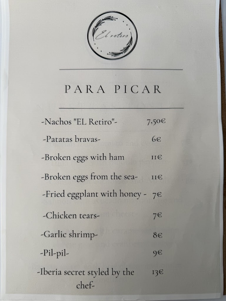 Gastrobar El Retiro — Carta