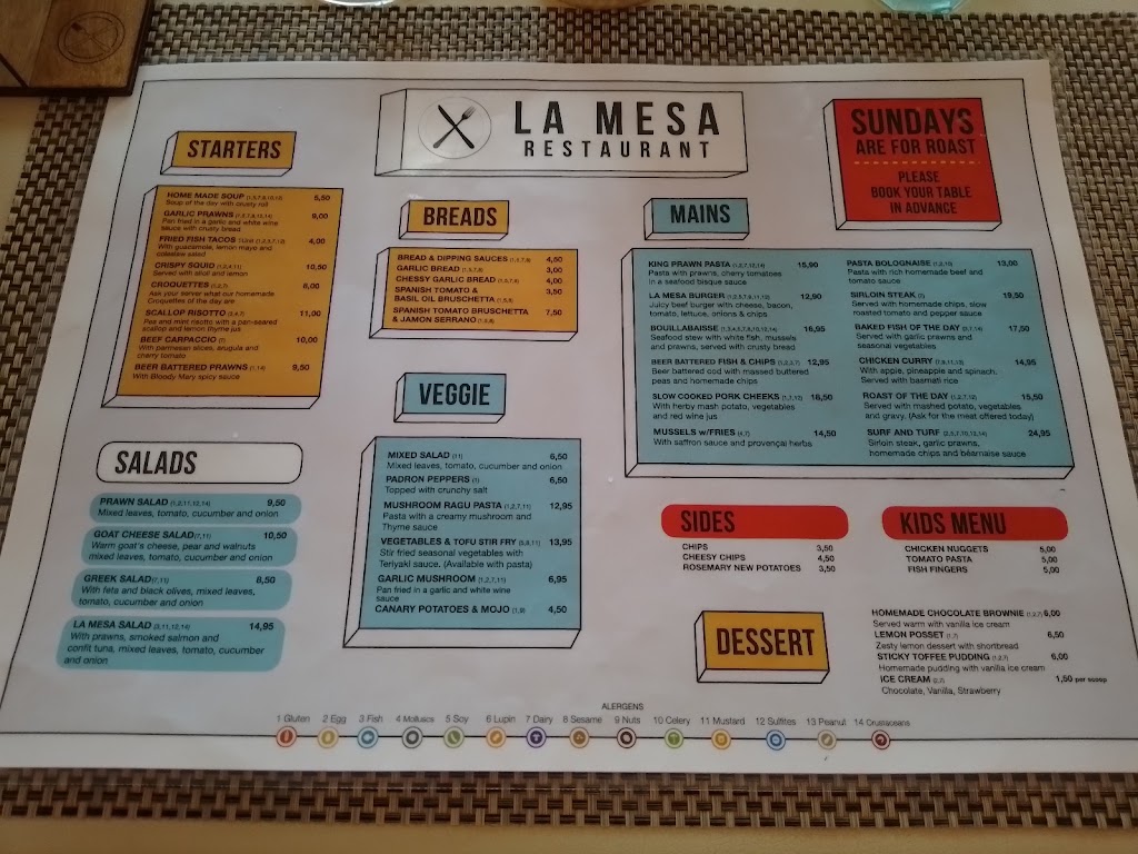 Restaurante La Mesa (Fairways club) — Carta