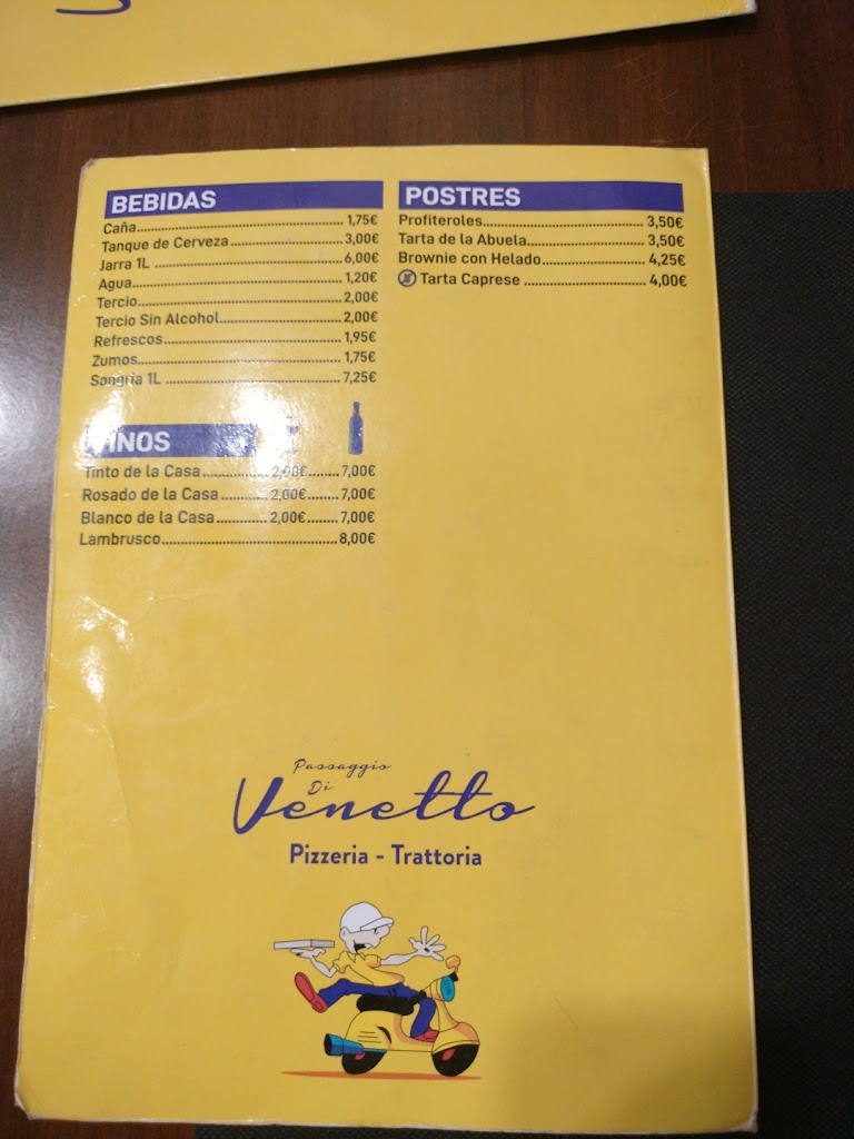 Passaggio di Venetto pizzeria — Carta