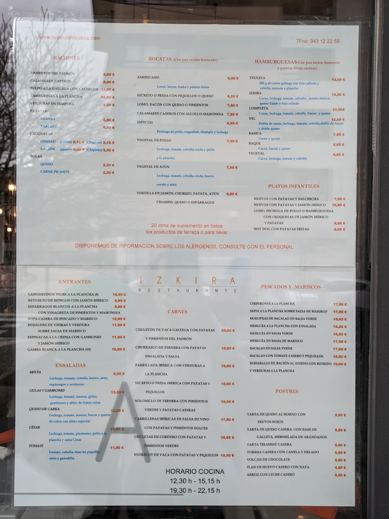 RESTAURANTE IZKIRA — Carta