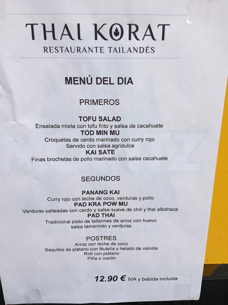 Restaurante Thai Korat — Carta