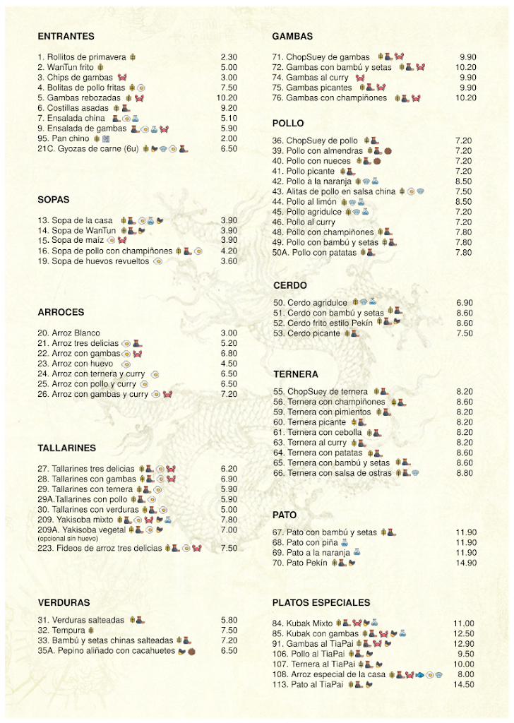 Restaurante Wei Wei — Carta