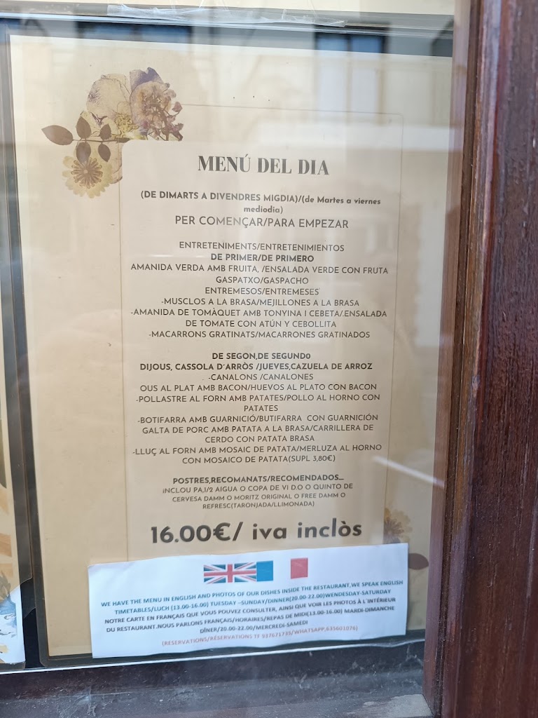 Restaurant Can Formiga — Carta