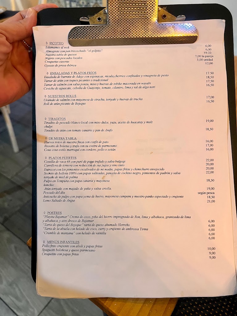 Restaurante Bejeque — Carta