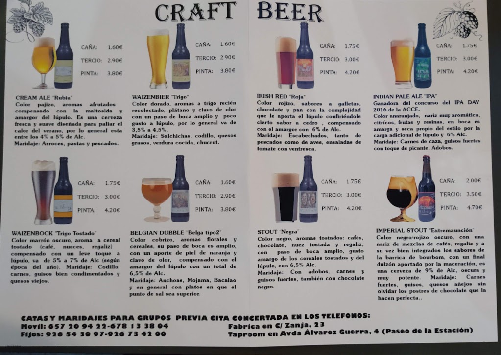 Cervezas Artesanas La Primera "Taproom/Bar" — Carta