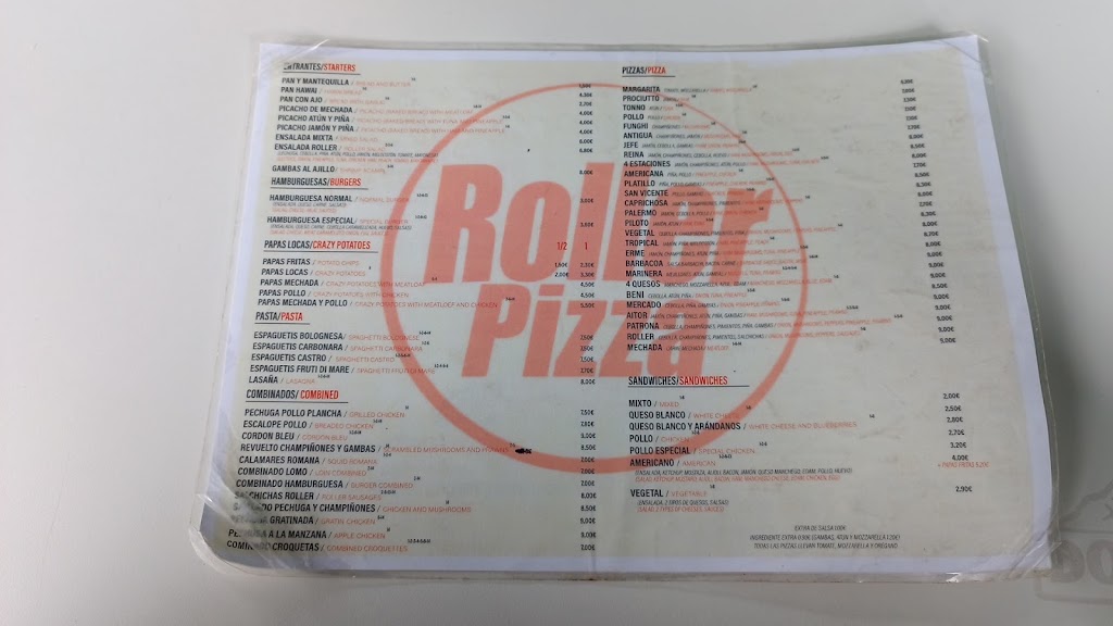 Roller Pizza — Carta