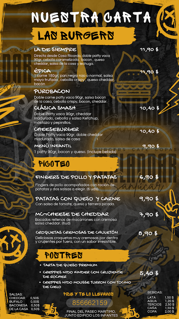 Malandar Burgers Cafe Copas — Carta