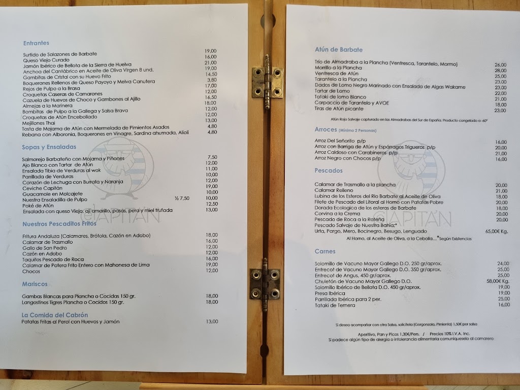 RESTAURANTE EL CAPITAN — Carta