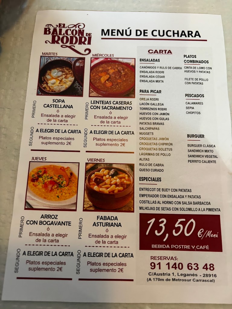 Bar de tapas "El Balcon de Rodri" — Carta