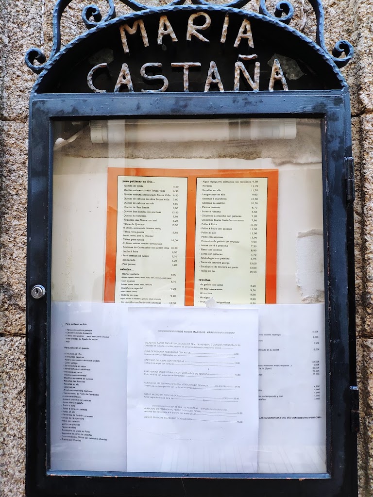 Restaurante Maria Castana — Carta