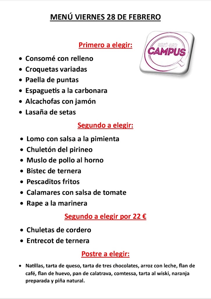 Cafeteria Campus — Carta