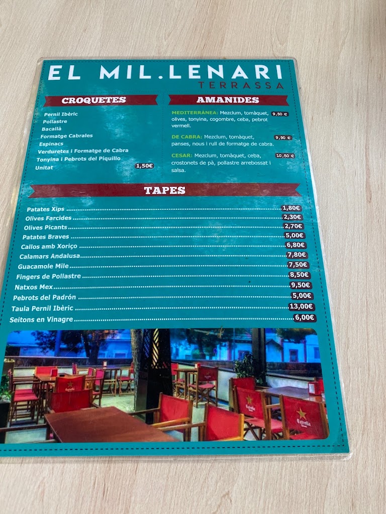 Bar Terrassa Mil*lenari — Carta