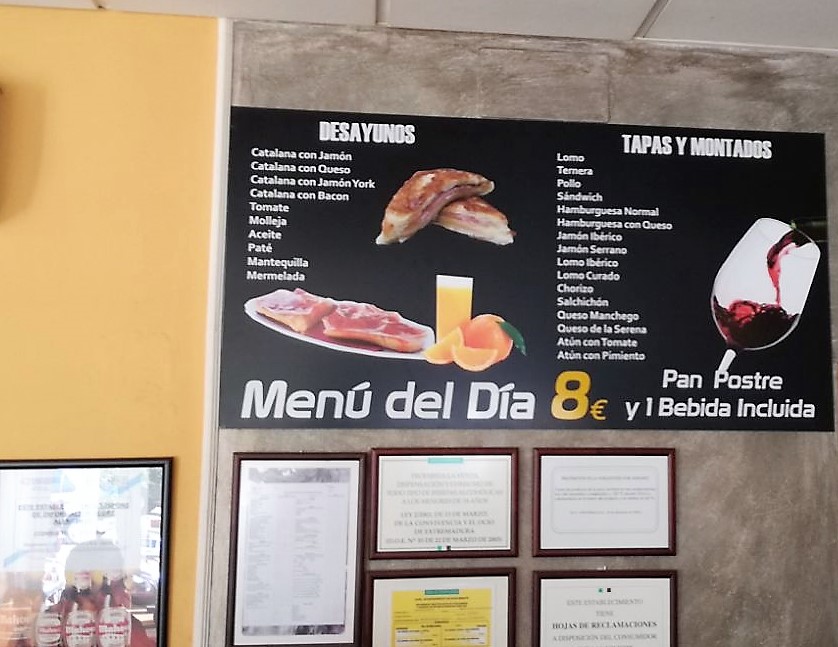 RESTAURANTE CAFETERIA EN DON BENITO CENTRO DE TRANPORTES — Carta
